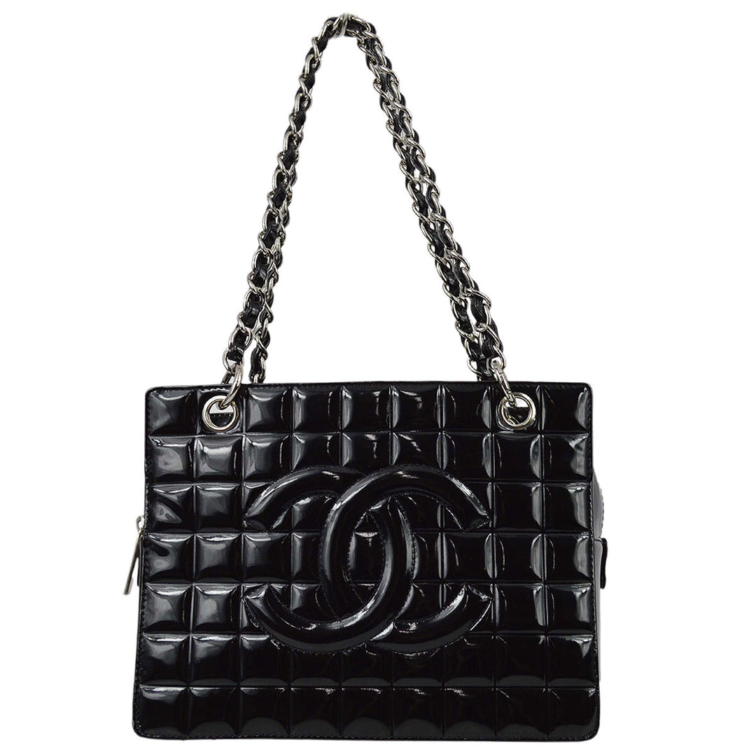 Top Quality Chanel * Black Patent Choco Bar Chain Tote Handbag