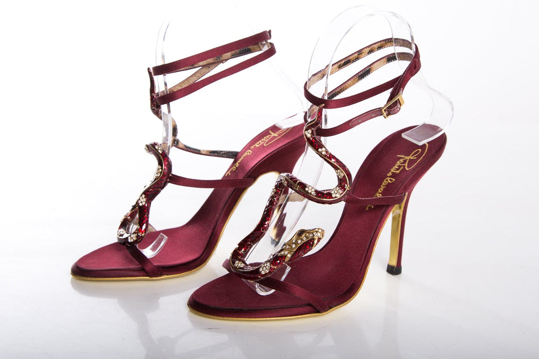 Roberto Cavalli Burgundy & Snake Detail Heels SZ 36