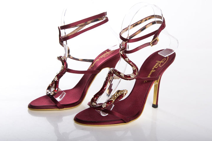 Roberto Cavalli Burgundy & Snake Detail Heels SZ 36