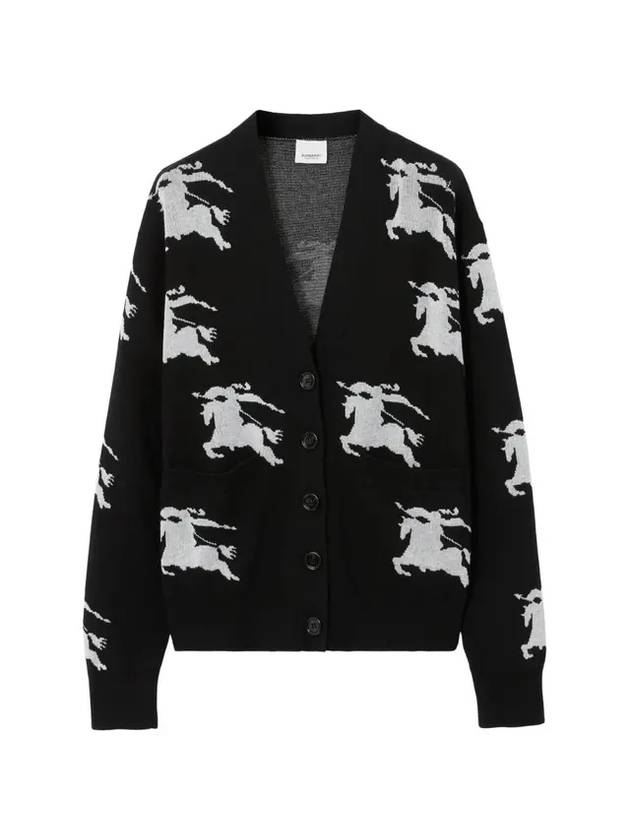 Burberry Cotton EKD Intarsia Knit Cardigan Black White