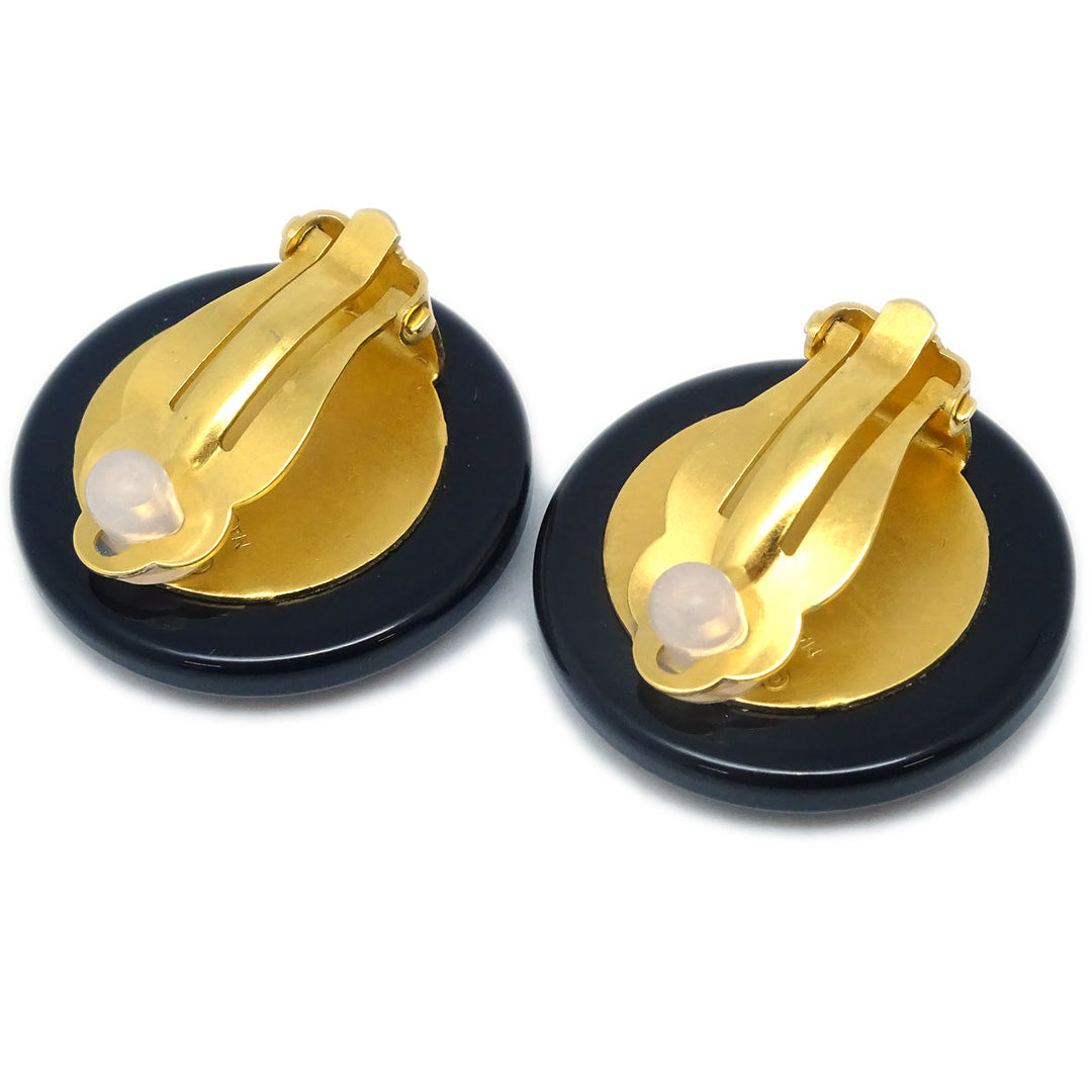 Top Quality Chanel Button Earrings Clip-On Black Gold 95A