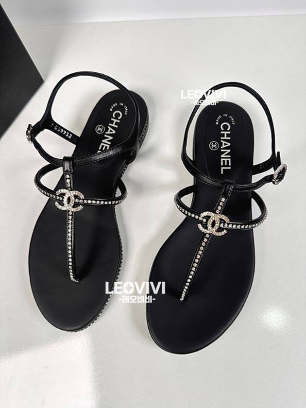 CC Logo Crystal Strap Sandals Black Chanel