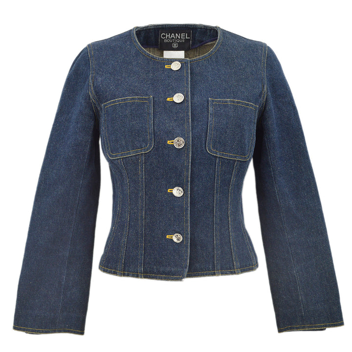 Top Quality Chanel Collarless Denim Jacket Indigo 96A #34