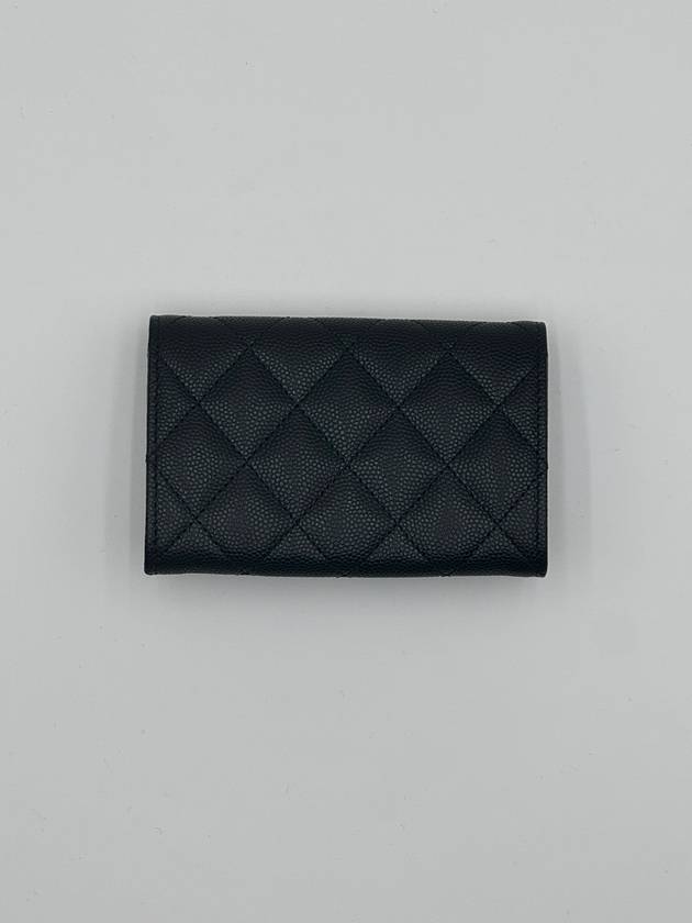 CC Logo Flap Caviar Card Wallet Black Chanel