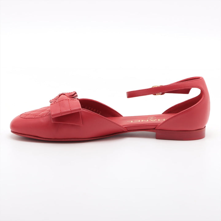 Top Quality Chanel Coco Leather Strap Pump 35 1/2  Red G38872 Matrasse Ribbon