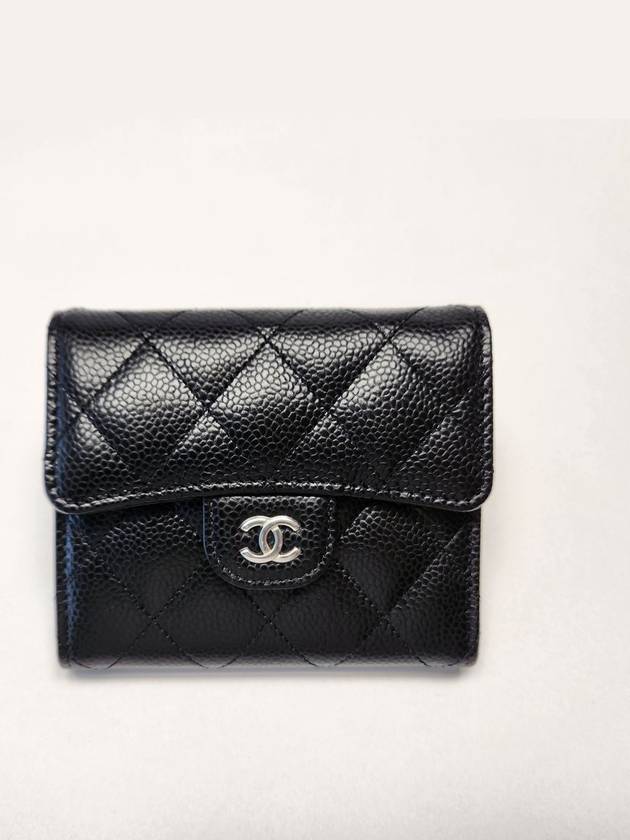 Small Classic Flap Wallet Grained Calfskin Silver Black Chanel