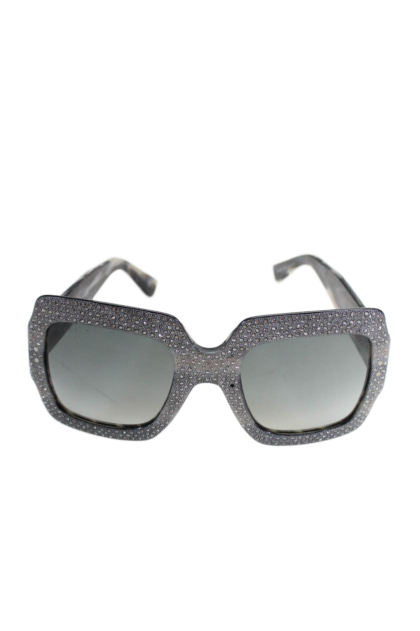 Gucci Womens Crystal Embellished Oversized Square Sunglasses Silver 25 54 145