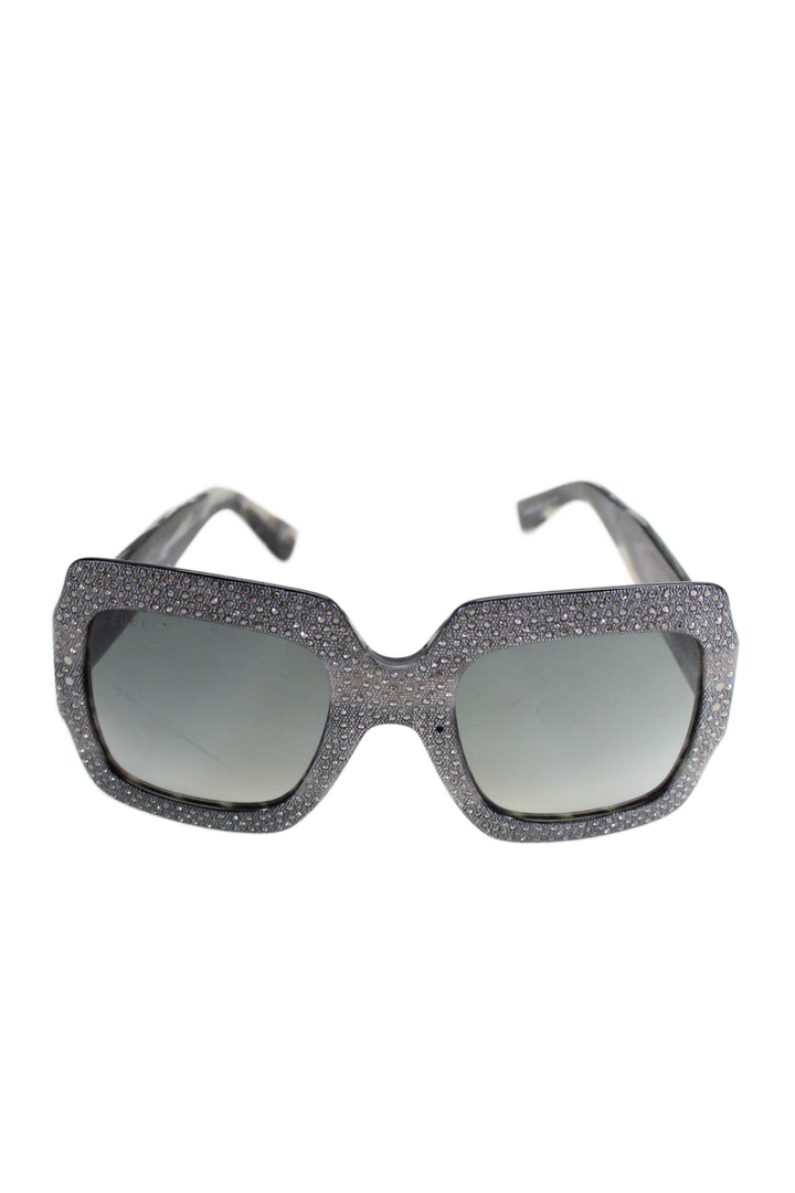 Gucci Womens Crystal Embellished Oversized Square Sunglasses Silver 25 54 145