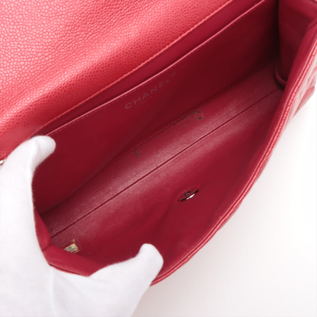 Top Quality Chanel Matrasse Caviar S Single Flap Single Chain Bag Red Silver  20th
