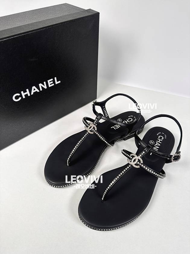 CC Logo Crystal Strap Sandals Black Chanel