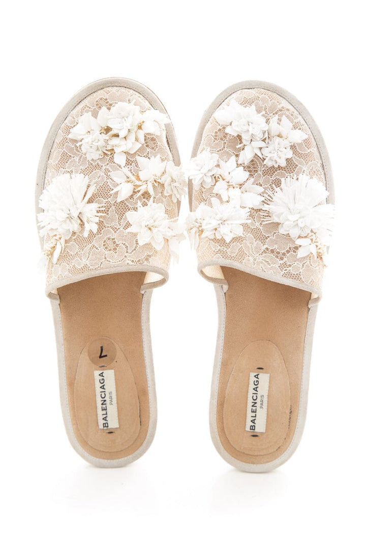 Balenciaga Sheer Floral Lace White Slipper SZ 37