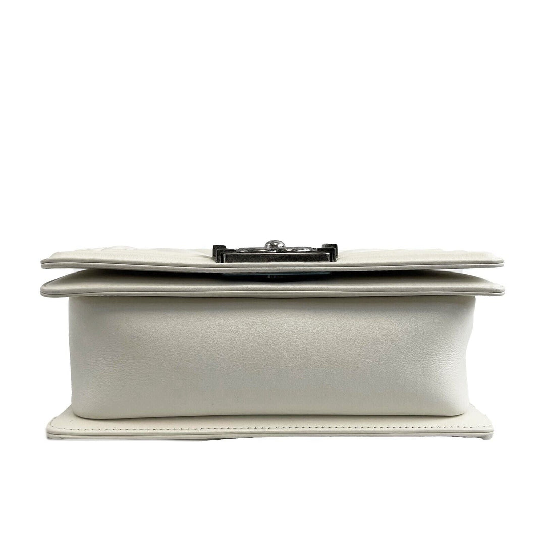 Chanel Boy New Chevron Quilted White Shoulder Bag Mini