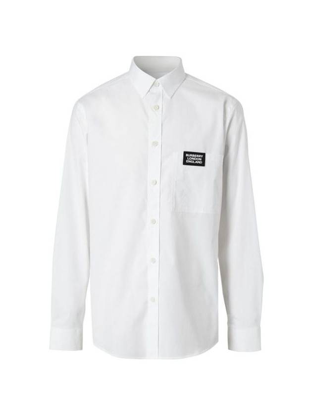 Burberry Men's Logo Detail Stretch Cotton Long Sleeve Shirt White