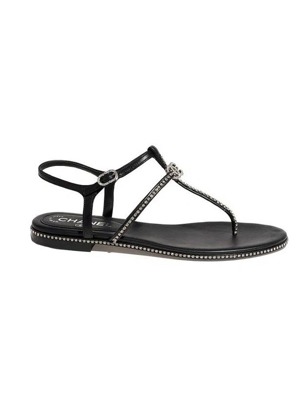 CC Logo Crystal Strap Sandals Black Chanel
