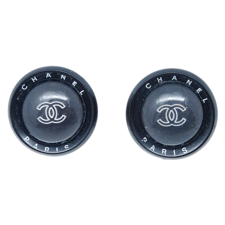 Top Quality Chanel Button Earrings Clip-On Silver Black 98P