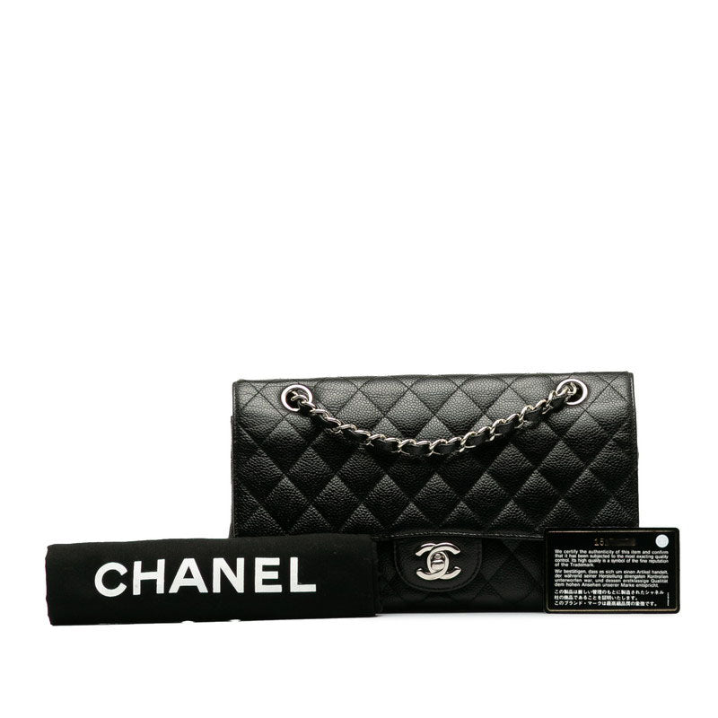 Top Quality Chanel Matrace 25 Cocomark Double Flap ilver  Chain Shoulder Bag Black Caviar S  CHANEL