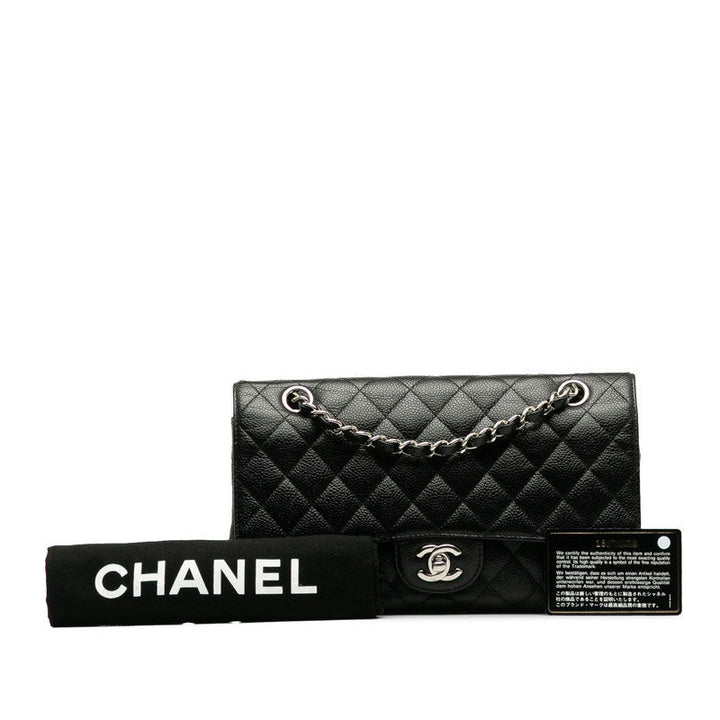 Top Quality Chanel Matrace 25 Cocomark Double Flap ilver  Chain Shoulder Bag Black Caviar S  CHANEL
