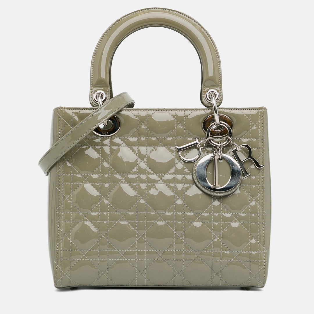 Top quality Dior Grey Patent Leather Medium Cannage Lady Tote Bag