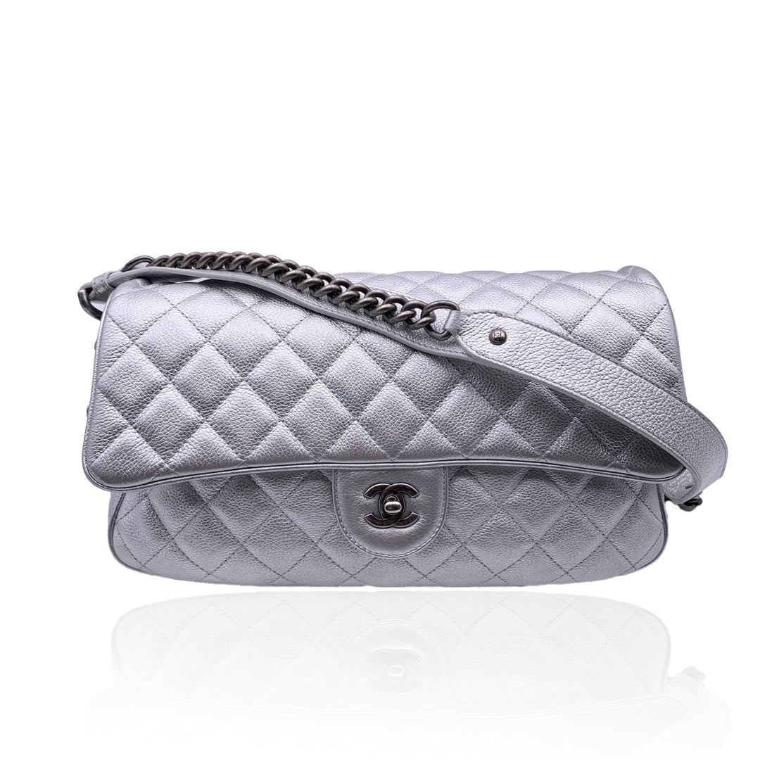 Chanel Airline 2016 Silver Quilted Leather Easy New Shoulder Bag
