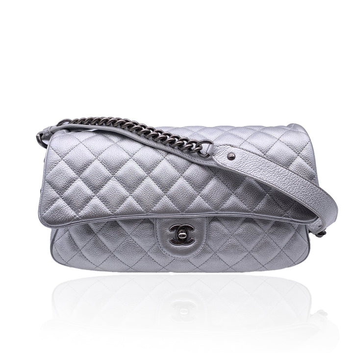 Chanel Airline 2016 Silver Quilted Leather Easy New Shoulder Bag