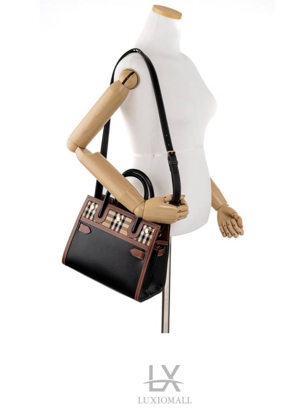 Burberry Vintage Check Two-Handle Title Mini Tote Bag Black