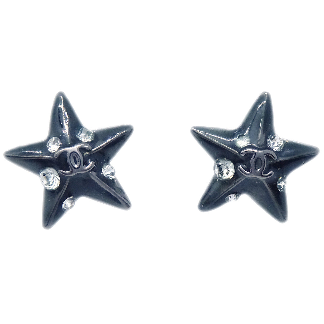 Top Quality Chanel Star Rhinestone Piercing Earrings Black 03A