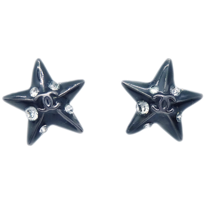 Top Quality Chanel Star Rhinestone Piercing Earrings Black 03A