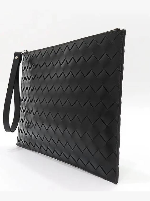 Bottega veneta 592648 Black Color Intrecciato Pouch Clutch Wrist Strap