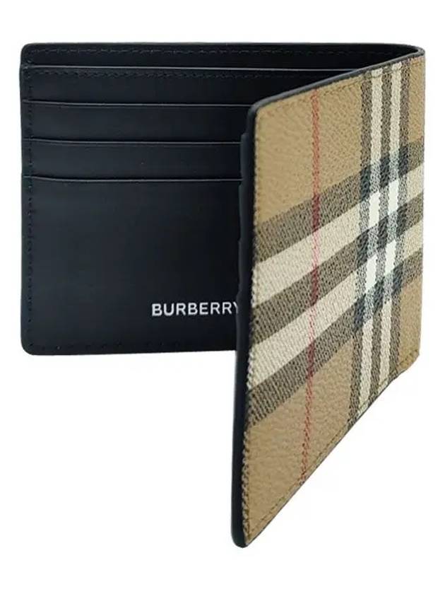 Burberry Check Slim Bifold Leather Half Wallet Beige