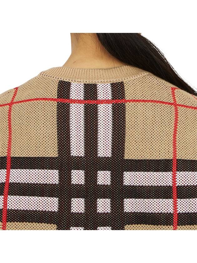 Burberry V-Neck Checked Technical Cotton Cardigan Archive Beige