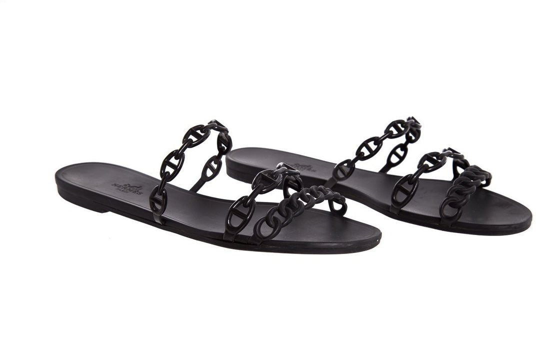 Hermès Black Rivage Chaîne d'Ancre Insignia Rubber Sandals SZ 41