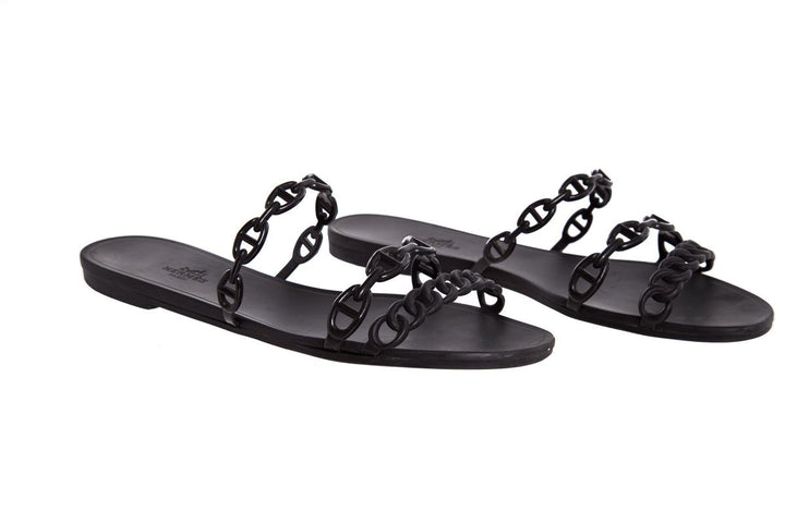 Hermès Black Rivage Chaîne d'Ancre Insignia Rubber Sandals SZ 41