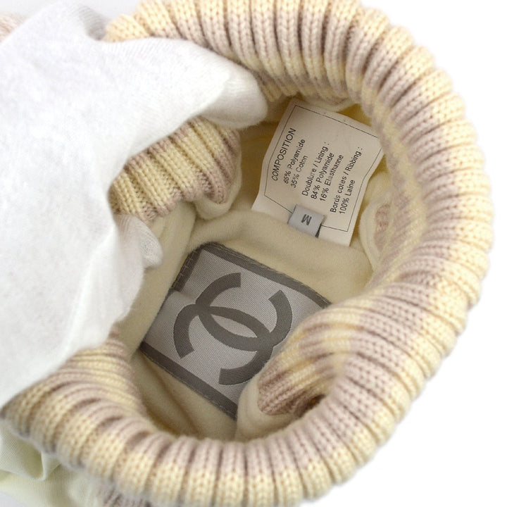Top Quality Chanel Ivory Sport Line Knitted Hat Small New #M