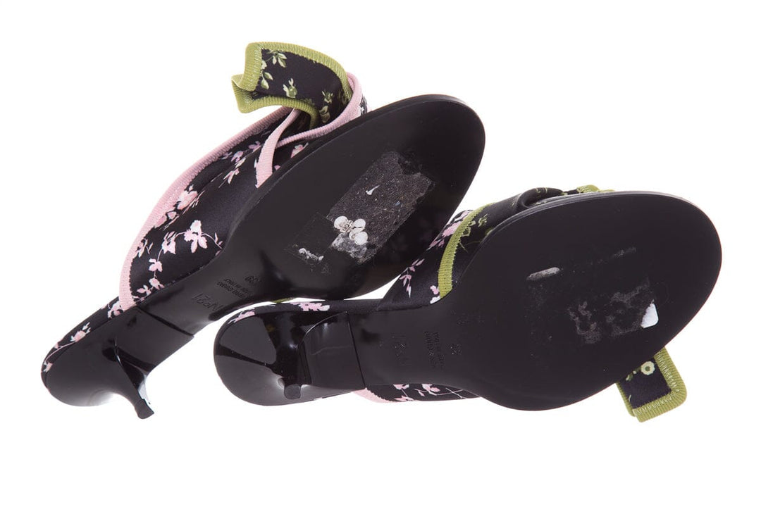 No 21 Black Floral & Rhinestone Lined Mules SZ 39