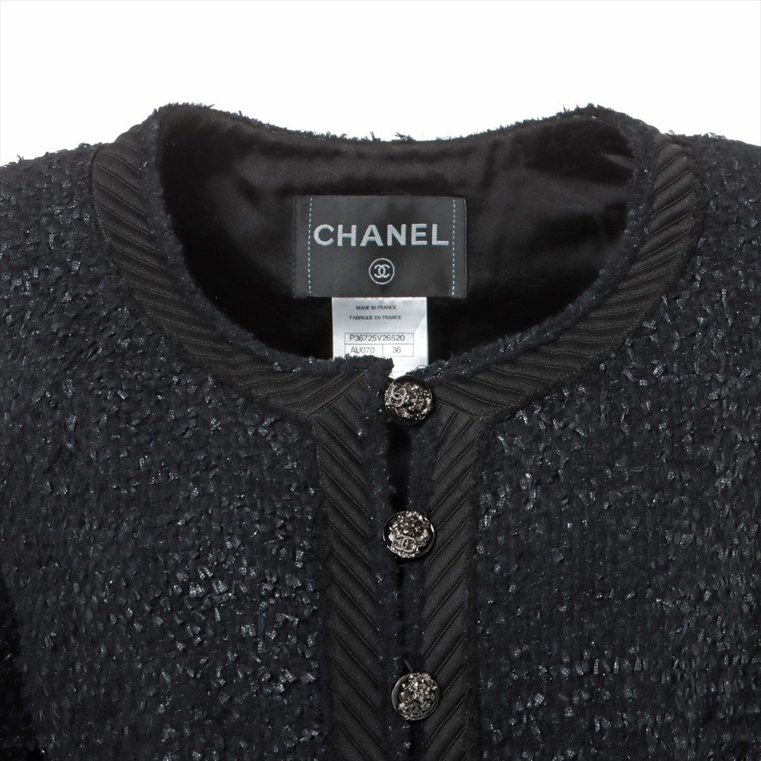 Top Quality Chanel Coconut Button P36 Wool x Nylon Setup 36/38  Black Twid
