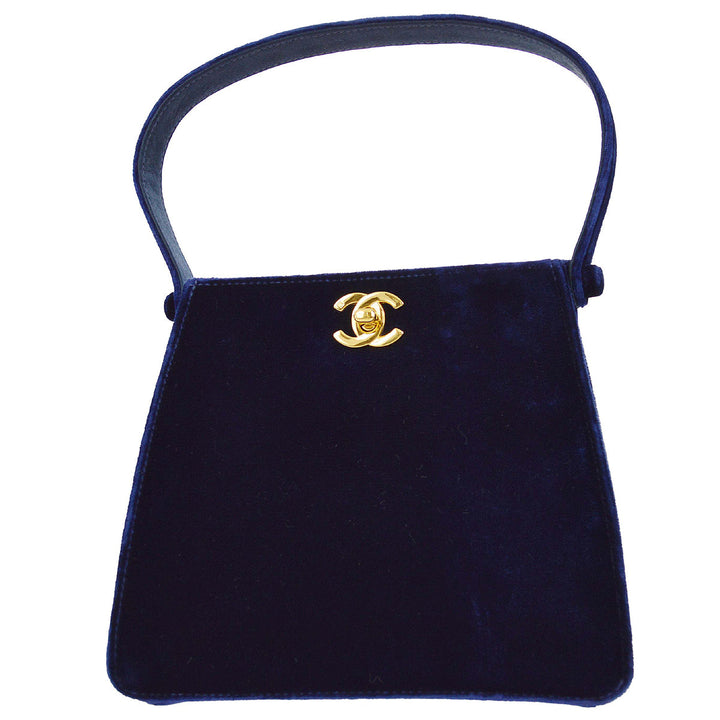 Top Quality Chanel * 1997-1999 Blue Velvet Double Sided Turnlock Handbag