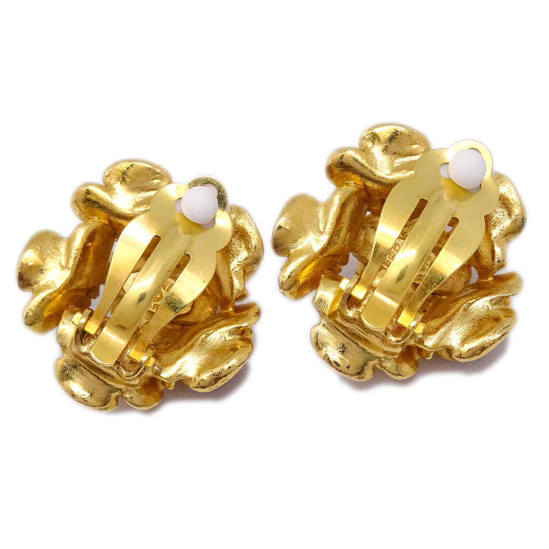 Top Quality Chanel Flower Earrings Clip-On Gold 99P