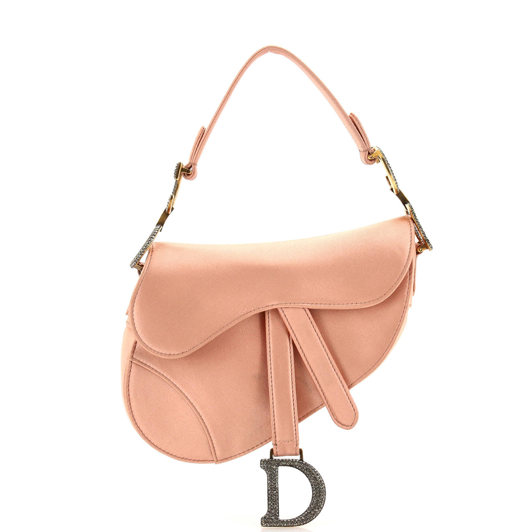 Top quality Dior Saddle Handbag Satin with Crystals Mini