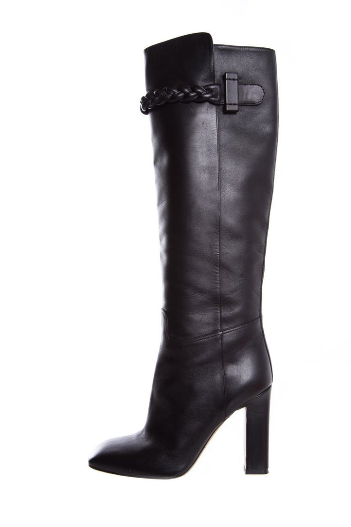 Valentino Black Braided Leather Knee-High Boots SZ 38.5
