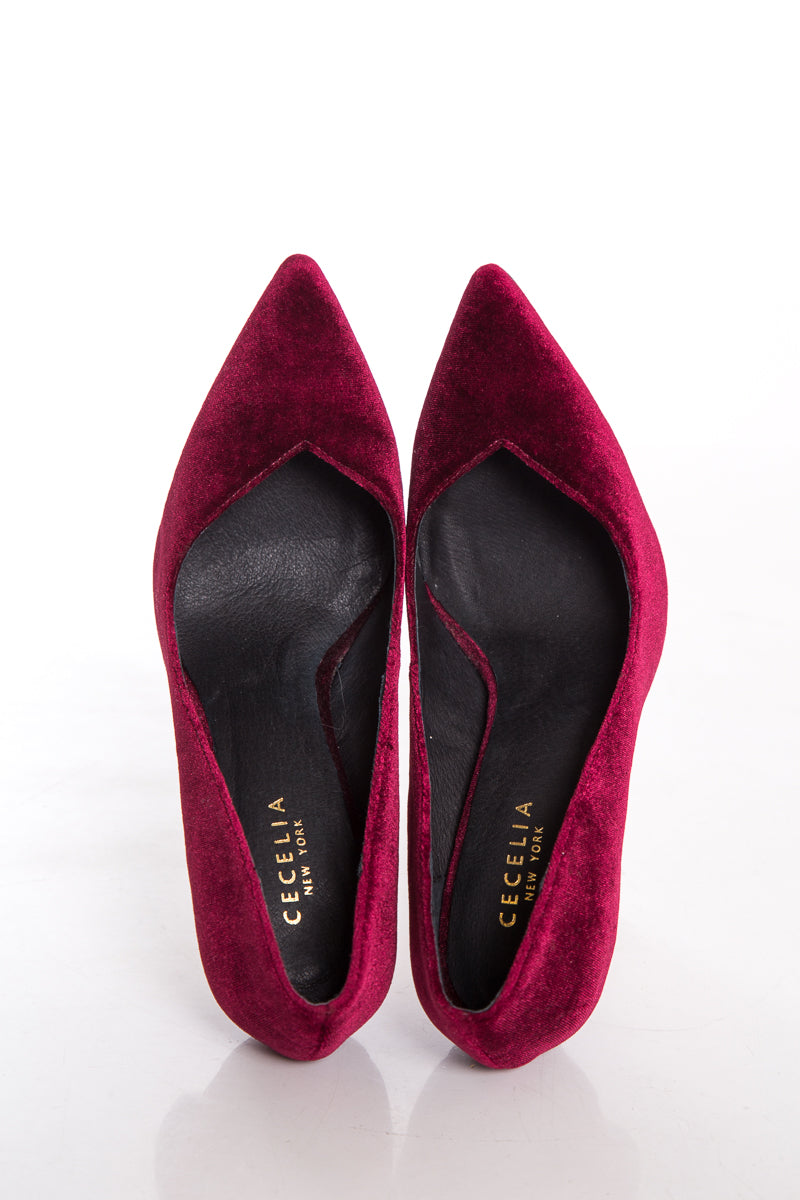 Cecilia Burgundy Velvet Pointed-Toe Heels SZ 8