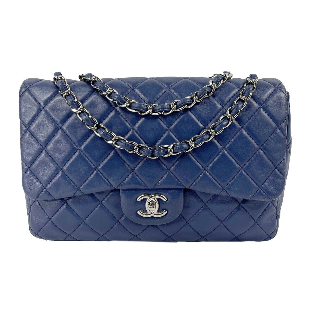 Chanel - Classic 08 Single New Bag - Blue Quilted Lambskin Maxi Shoulder Bag