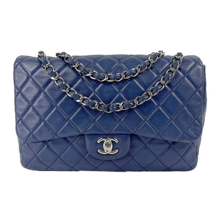 Chanel - Classic 08 Single New Bag - Blue Quilted Lambskin Maxi Shoulder Bag