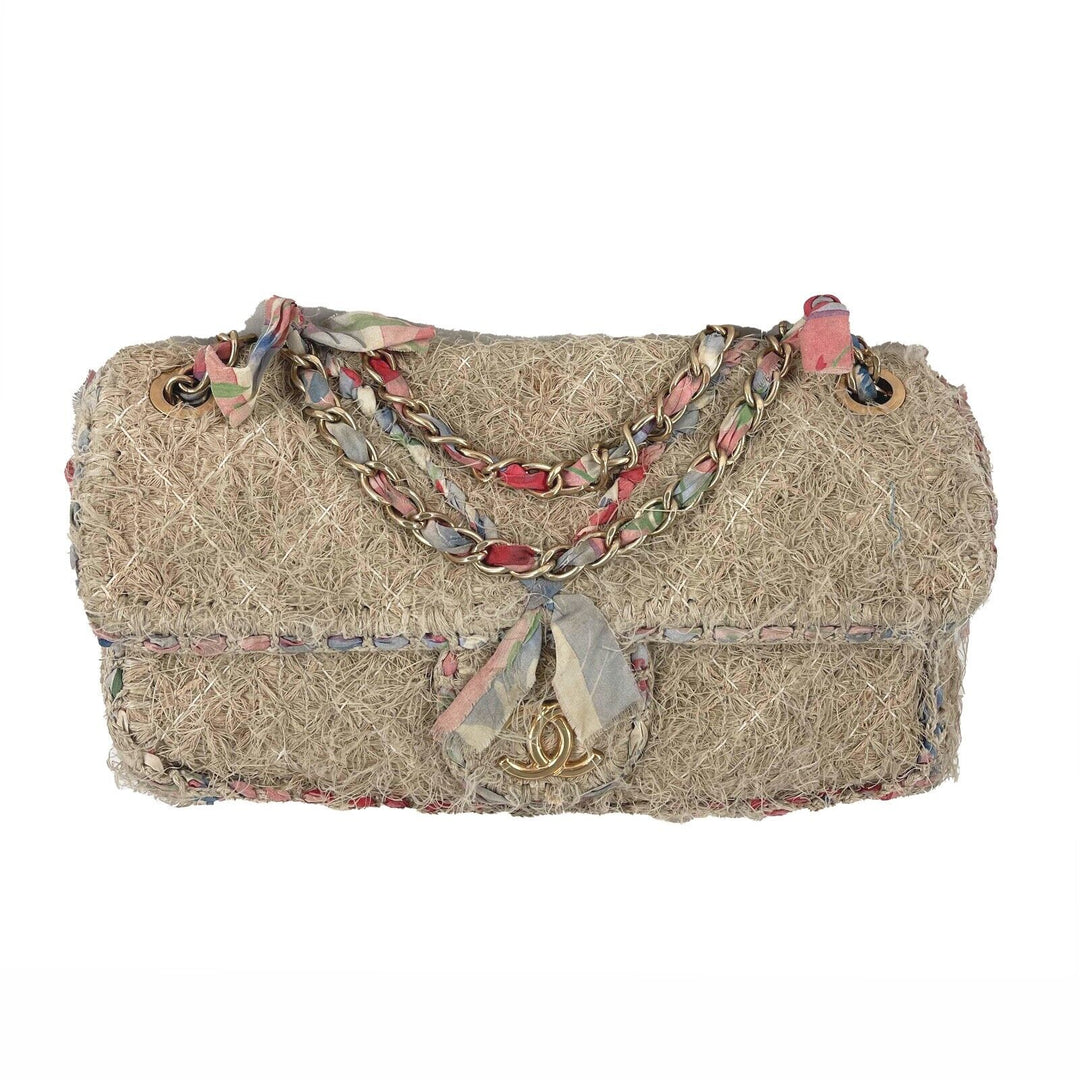 Chanel - Quilted Stitched Tan Raffia / Straw CC Country New Shoulder Bag