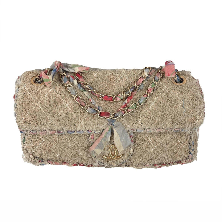 Chanel - Quilted Stitched Tan Raffia / Straw CC Country New Shoulder Bag