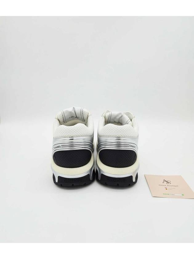 Fabric Laminated Low Top Sneakers Silver Chanel