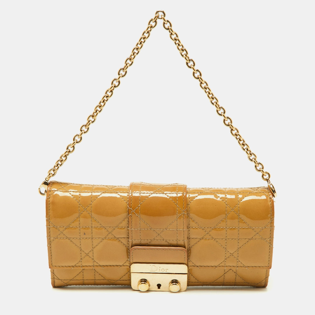 Top quality Dior Beige Cannage Patent Leather New Lock Wallet on Chain