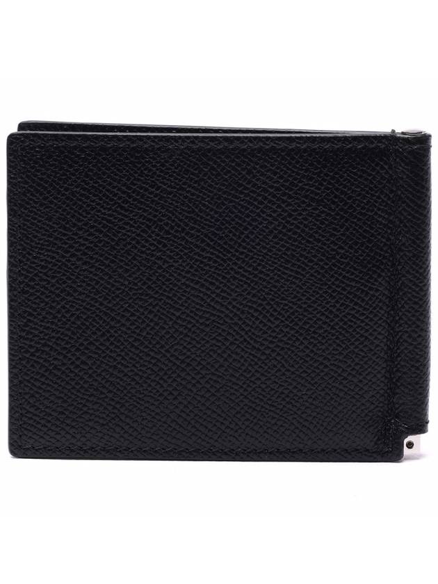 Burberry Men's TB Money Clip Grainy Leather Half Wallet Black