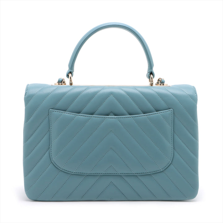 Top Quality Chanel Chevron Top Handle Bag in Light Blue 25th Series