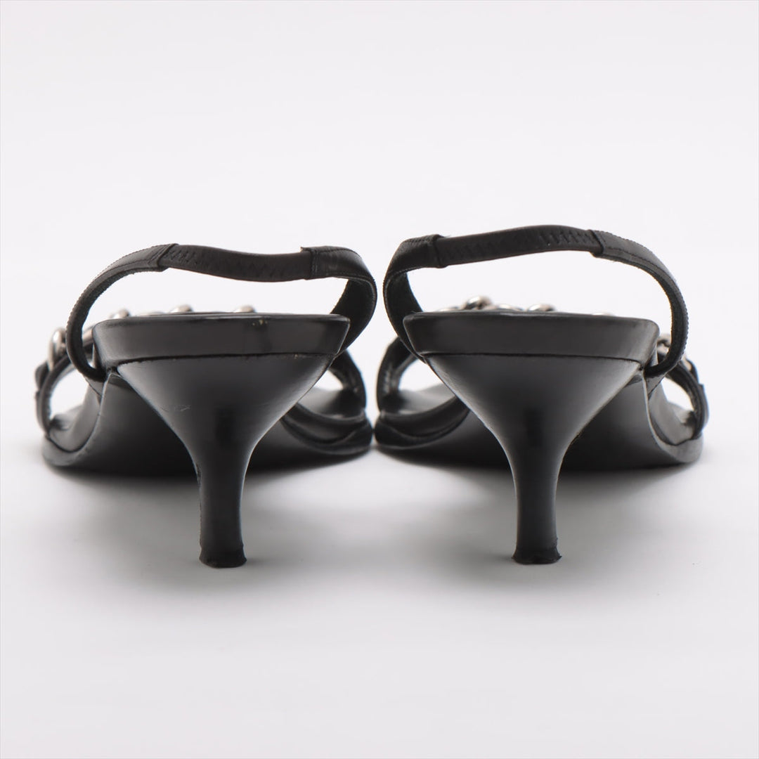 Top Quality Chanel Leather Sandals 36 1/2  Black Chain Slingback