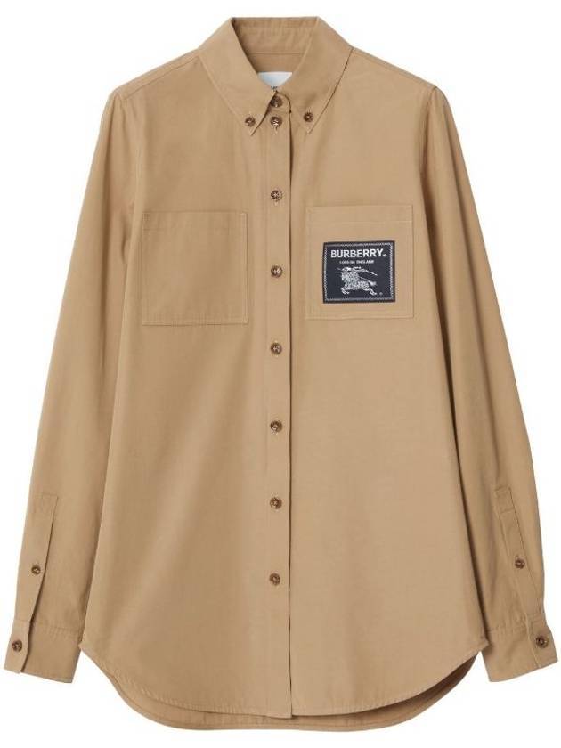 Burberry WoMen's Logo Patch Cotton Long Sleeve Shirt Camel